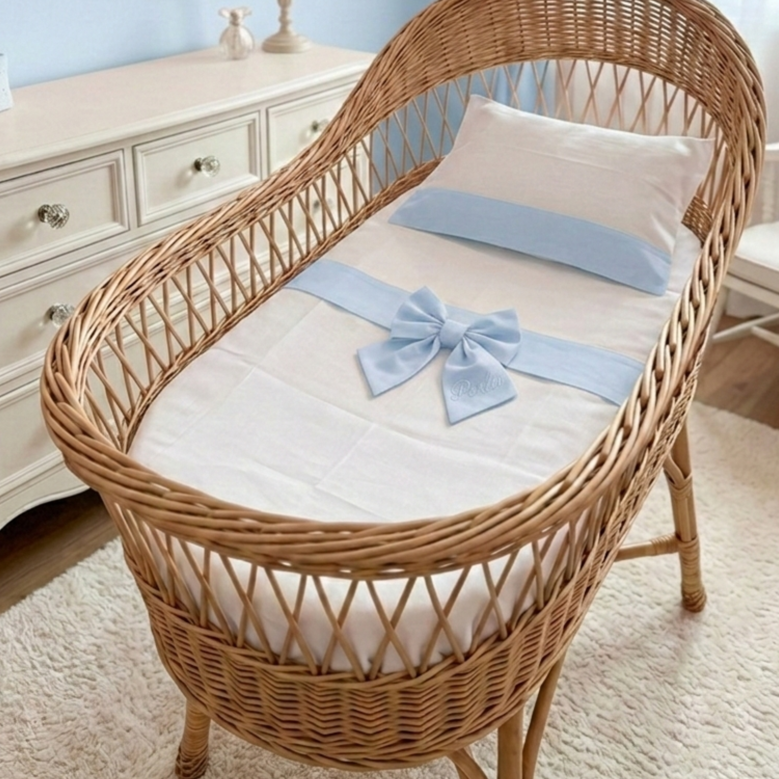 Composè Culla 3 Pezzi con Fiocco – 100% Cotone Personalizzabile