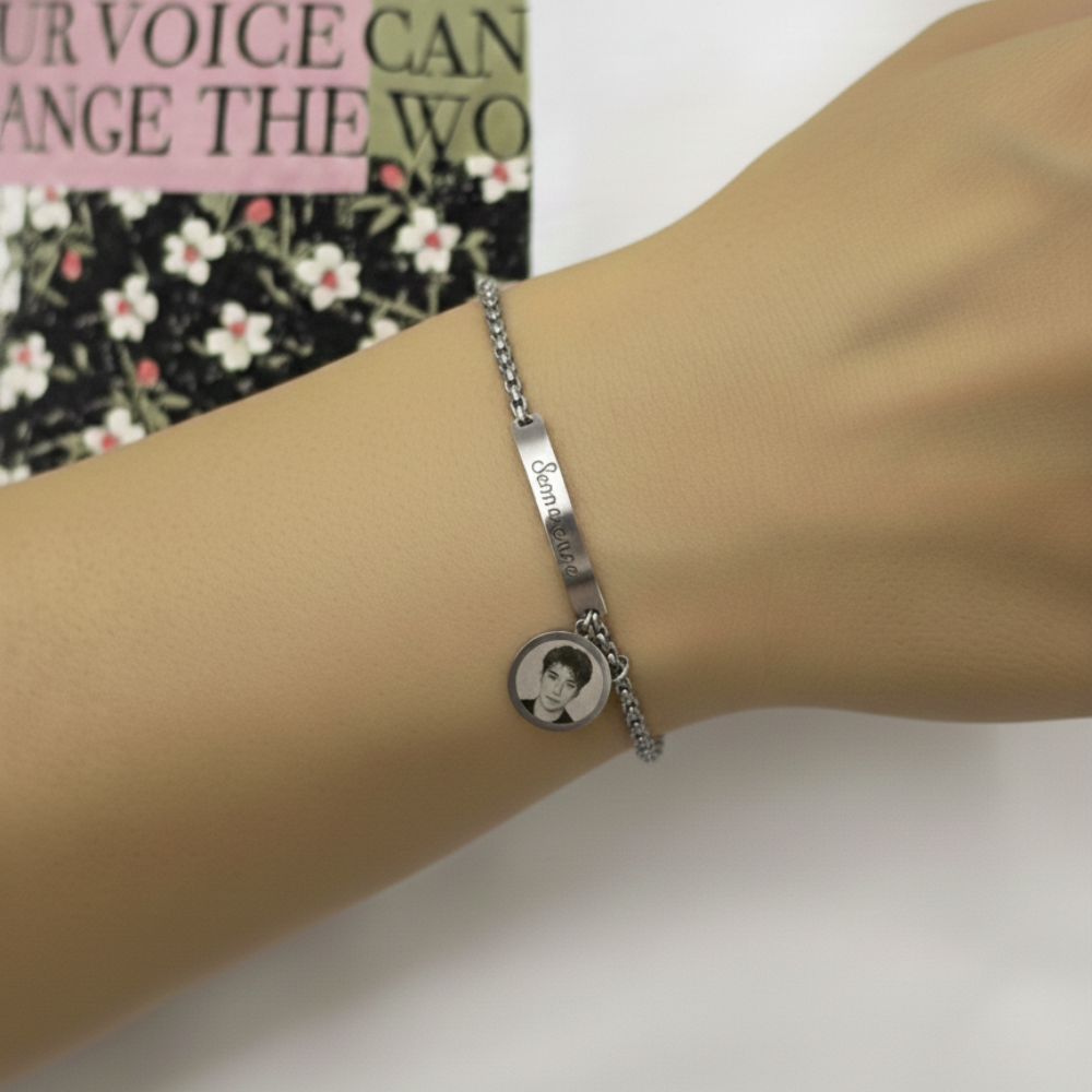 ✨ Bracciale Doppia Incisione – Personalizzabile con Frase + Foto Incisa 💎