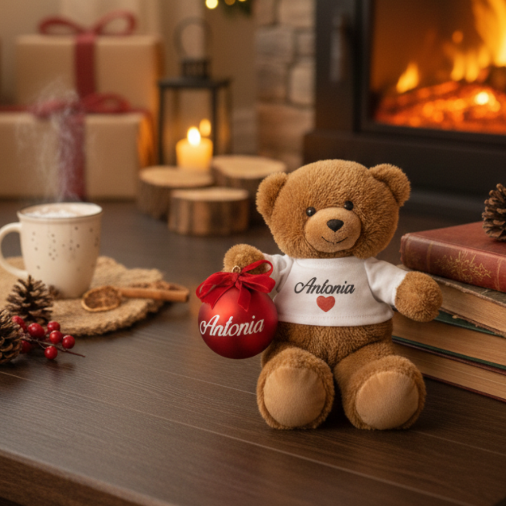 🎄🧸 Orsetto del Cuore – Con Pallina Personalizzata ❤️✨