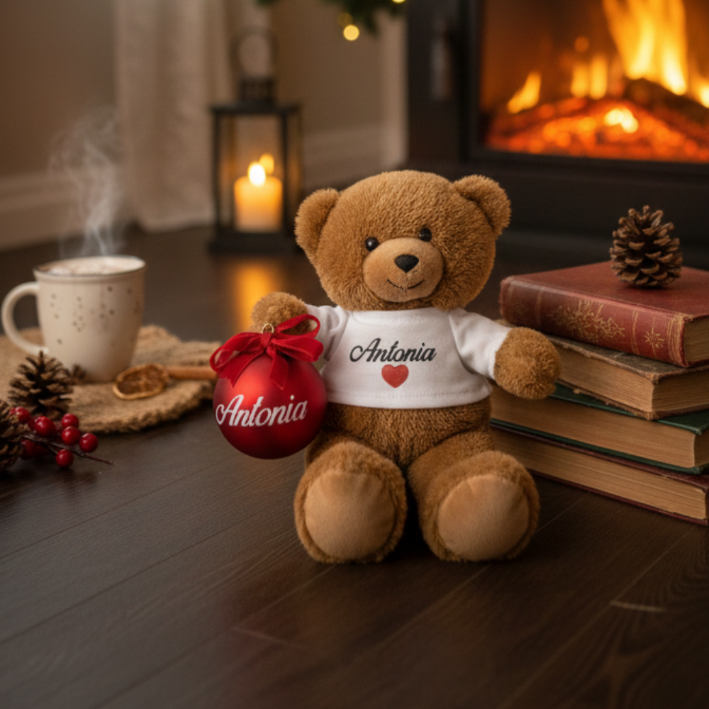 🎄🧸 Orsetto del Cuore – Con Pallina Personalizzata ❤️✨