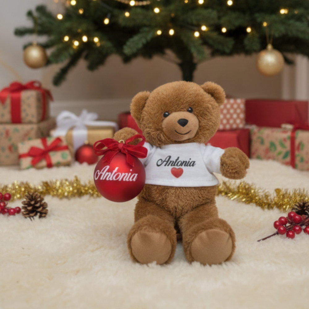 🎄🧸 Orsetto del Cuore – Con Pallina Personalizzata ❤️✨