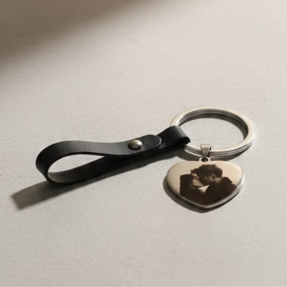 Portachiavi Coppia Con Foto e Frase Incisa 📸💖 – Il Tuo Amore Sempre Accanto