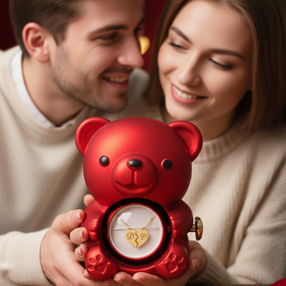 Insieme per Sempre – Collane di Coppia con Cuore Diviso e Orsetto Scrigno