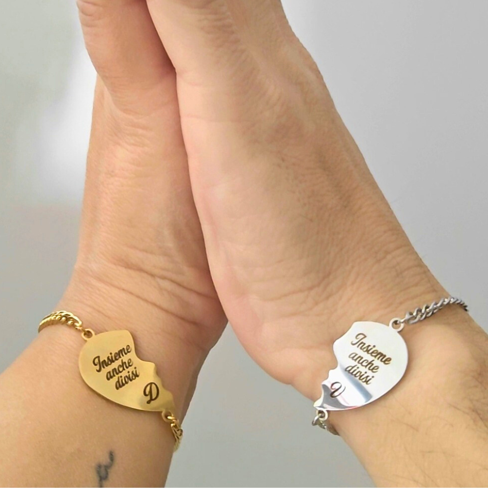 Bracciali Coppia Cuore Diviso Oro & Argento – Metà Perfette con Incisione Personalizzata 💑✨