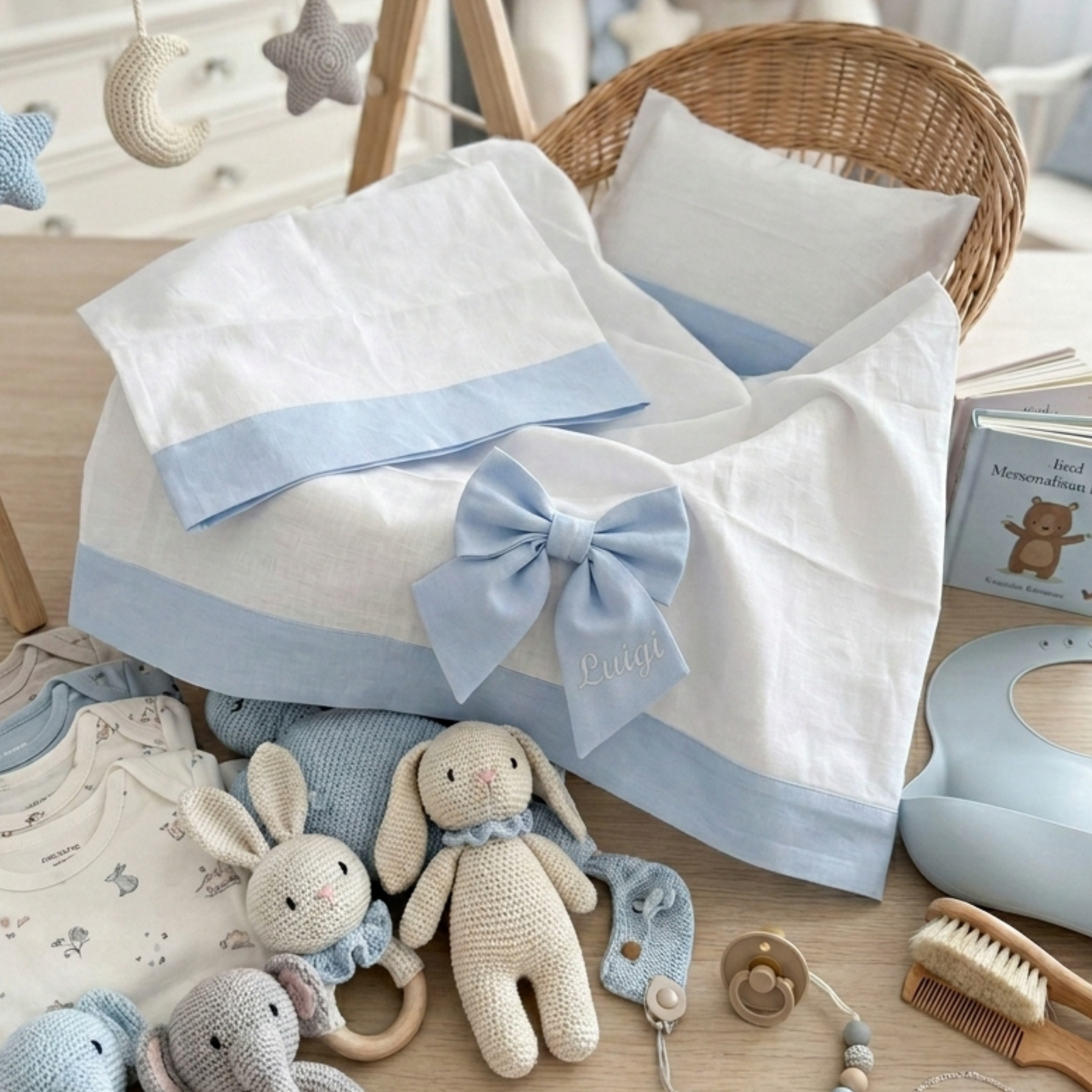 Composè Culla 3 Pezzi con Fiocco – 100% Cotone Personalizzabile