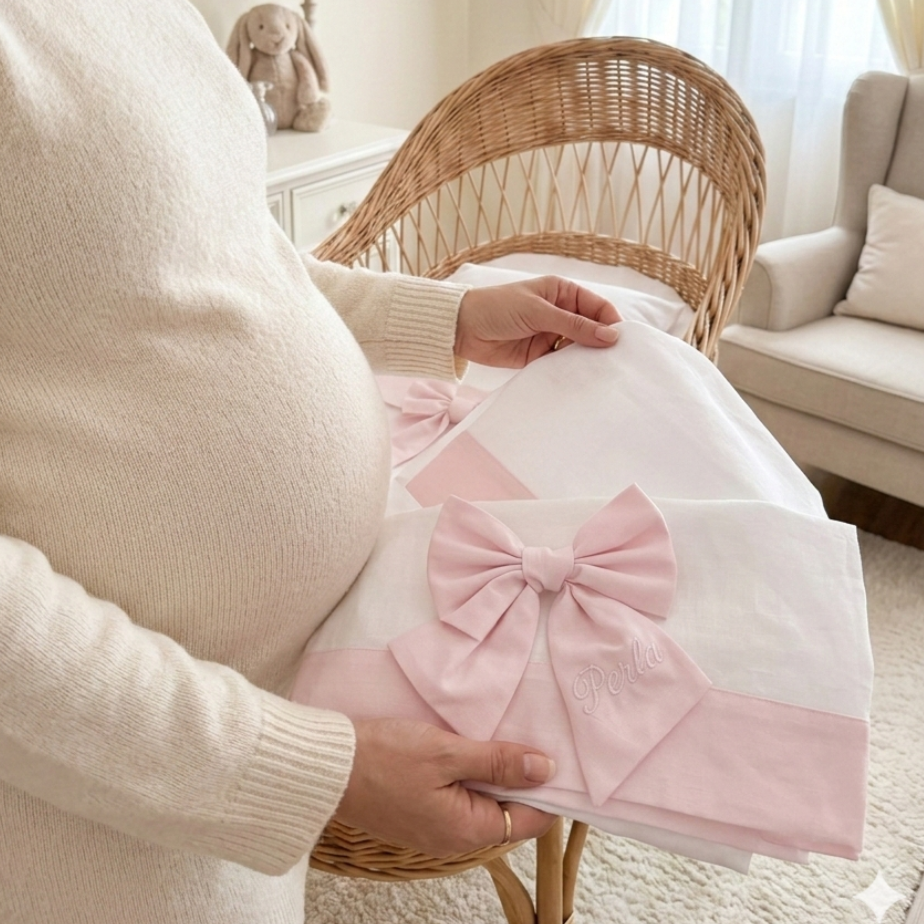 Composè Culla 3 Pezzi con Fiocco – 100% Cotone Personalizzabile