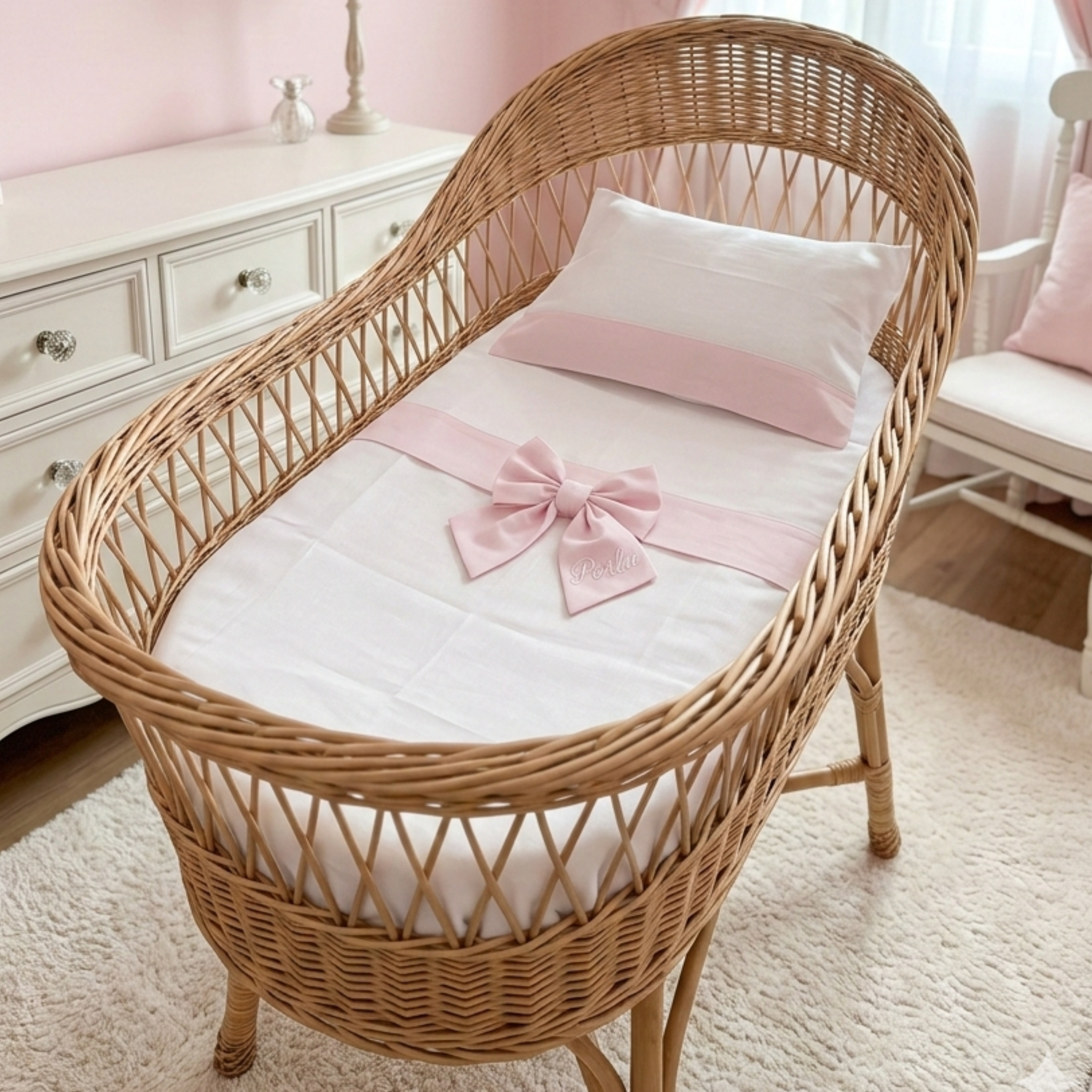 Composè Culla 3 Pezzi con Fiocco – 100% Cotone Personalizzabile