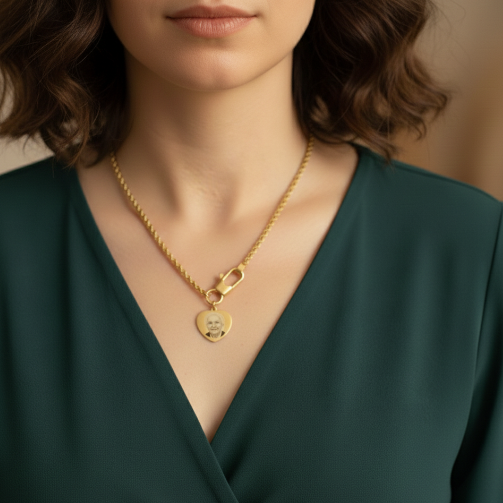 ✨ Collana Cuore Memory – Ciondolo Personalizzabile con Foto Incisa ✨