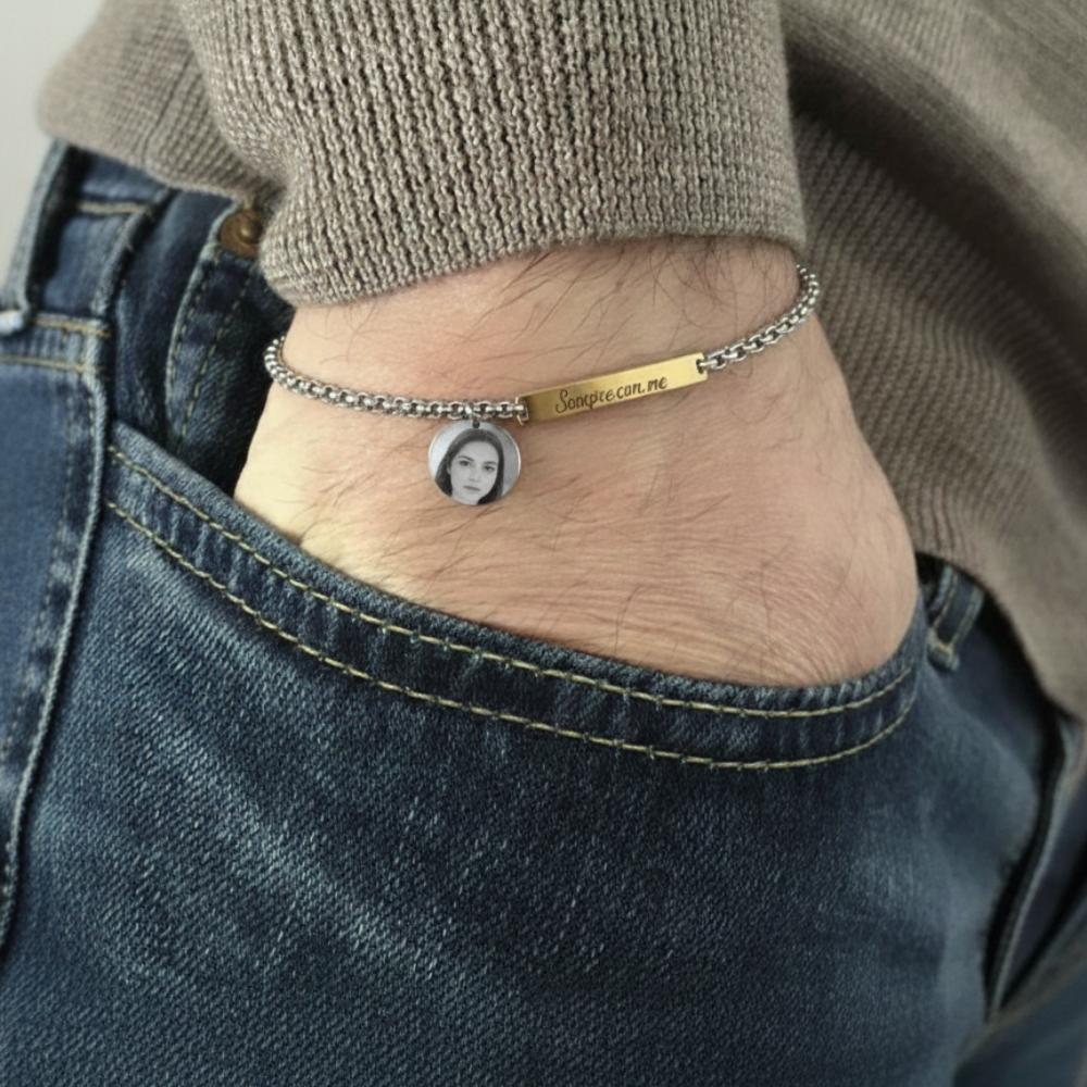 ✨ Bracciale Doppia Incisione – Personalizzabile con Frase + Foto Incisa 💎