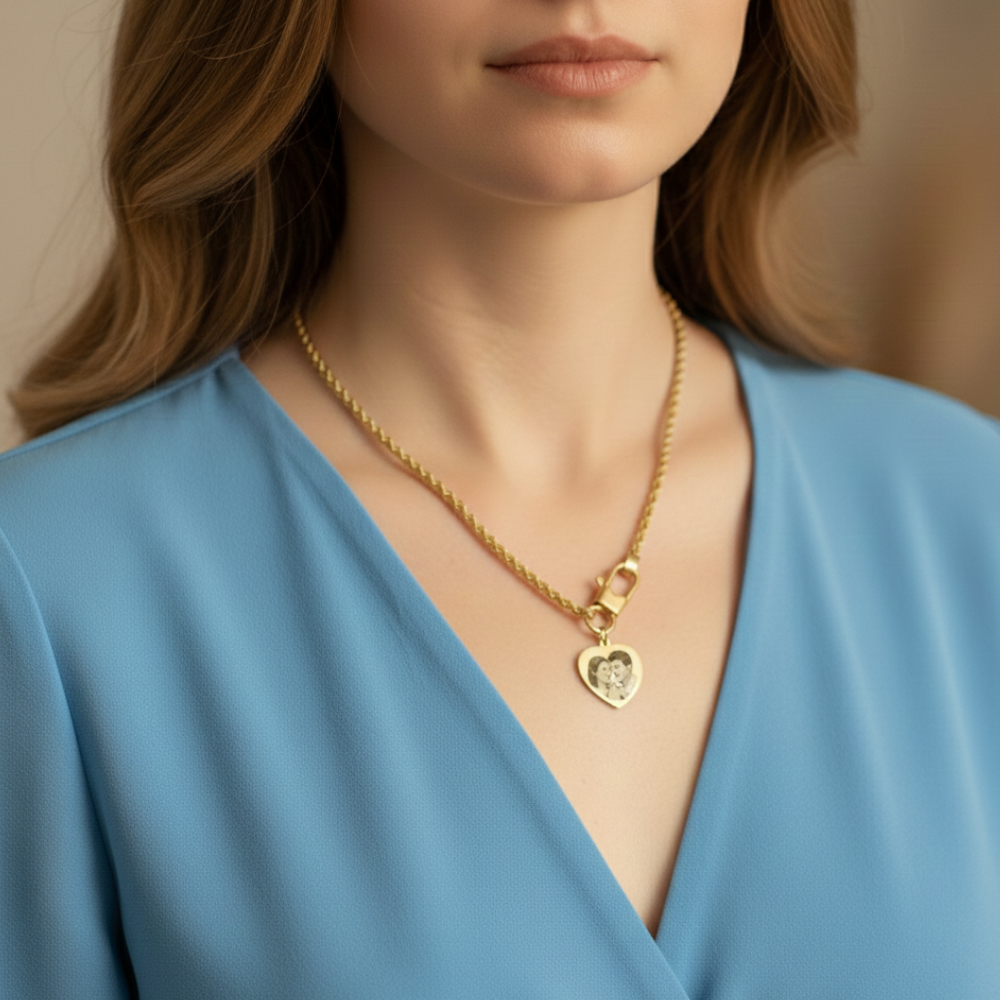 ✨ Collana Cuore Memory – Ciondolo Personalizzabile con Foto Incisa ✨