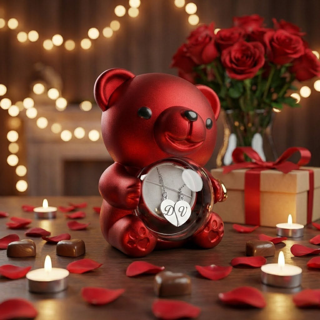 Insieme per Sempre – Collane di Coppia con Cuore Diviso e Orsetto Scrigno