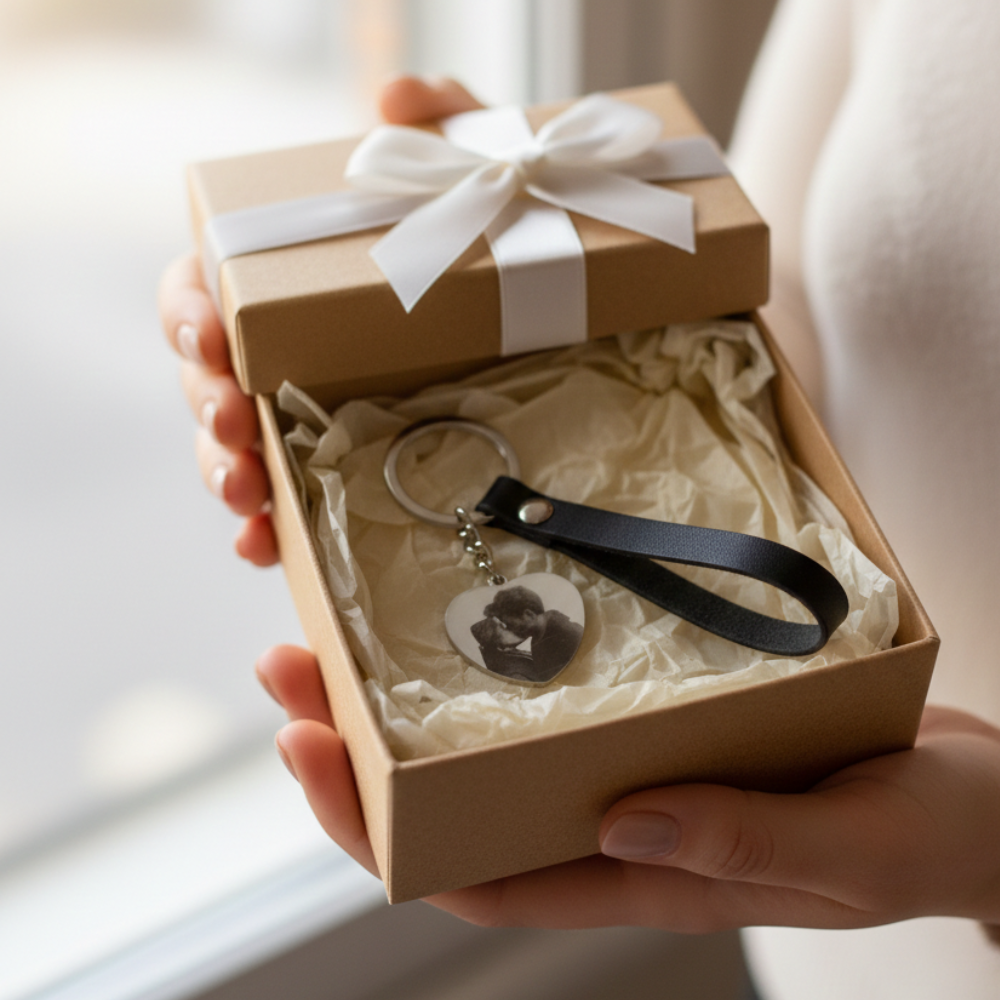 Portachiavi Coppia Con Foto e Frase Incisa 📸💖 – Il Tuo Amore Sempre Accanto