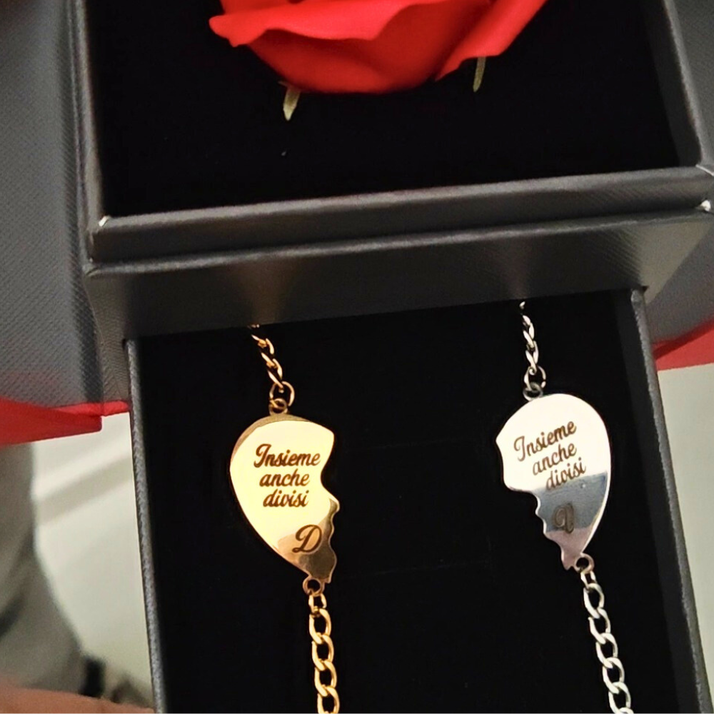 Bracciali Coppia Cuore Diviso Oro & Argento – Metà Perfette con Incisione Personalizzata 💑✨