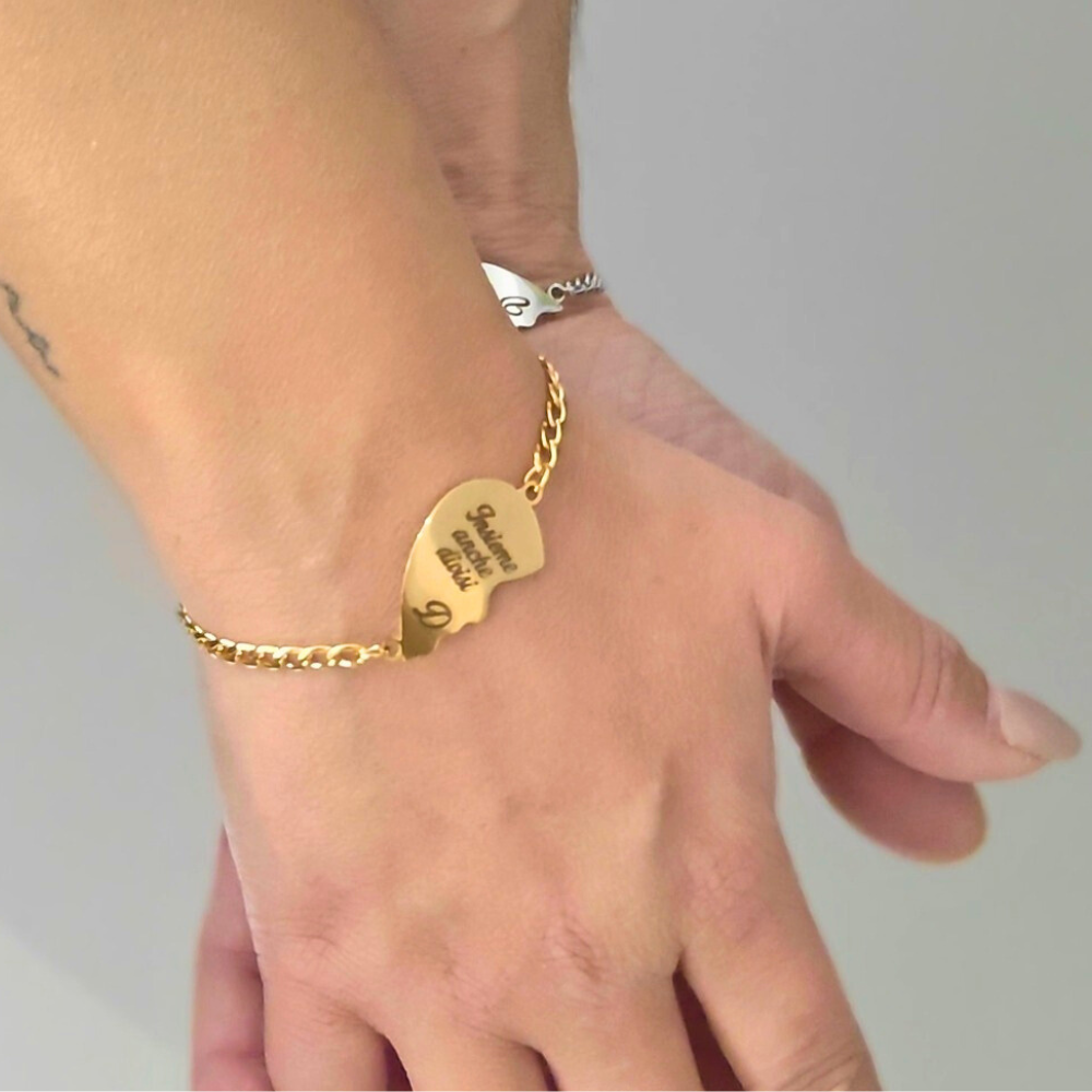 Bracciali Coppia Cuore Diviso Oro & Argento – Metà Perfette con Incisione Personalizzata 💑✨