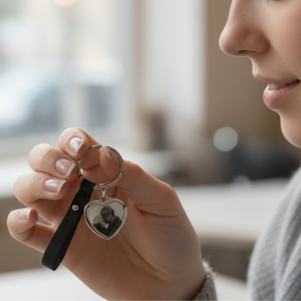 Portachiavi Coppia Con Foto e Frase Incisa 📸💖 – Il Tuo Amore Sempre Accanto